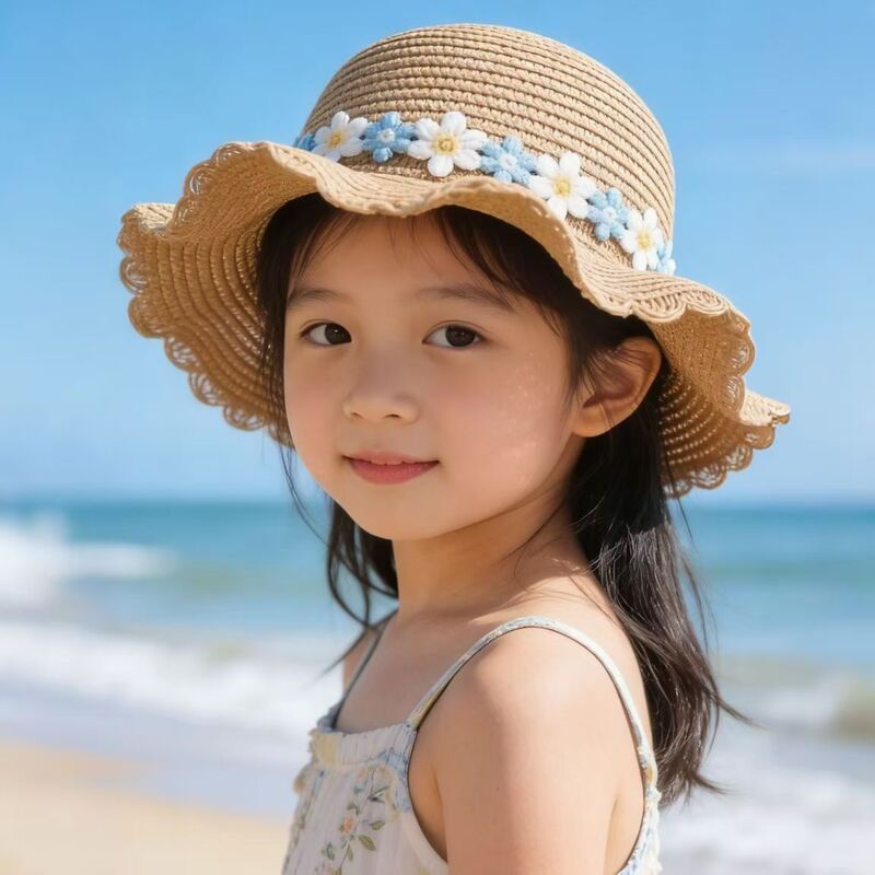 New Sweet and Cute Girls' Straw Hat, Summer Sun Protection Hat, Children's Travel and Vacation Sun Hat, Factory Store