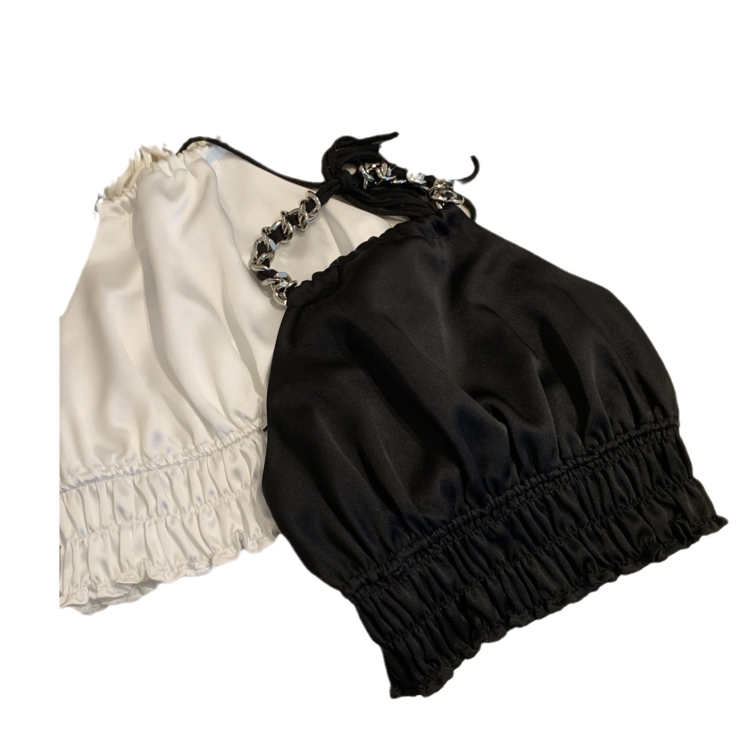 Camisola de satén con cuello halter para niñas, verano 2025, color sólido, diseño metálico de moda, chaleco infantil.