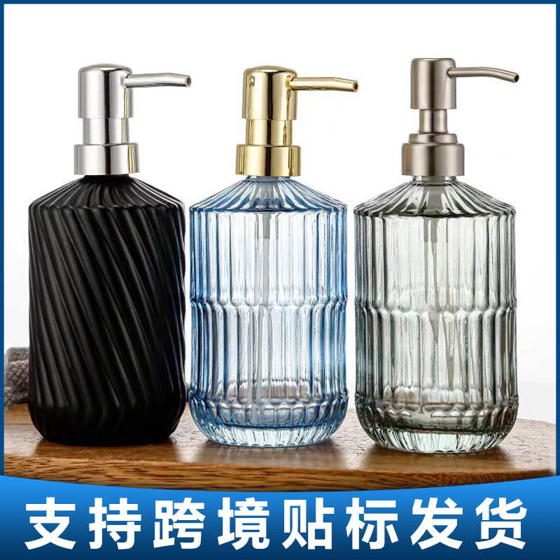Amazon 400ml botella de champú de vidrio transparente diamante desinfectante de manos botella de jabón líquido de baño botella de vidrio