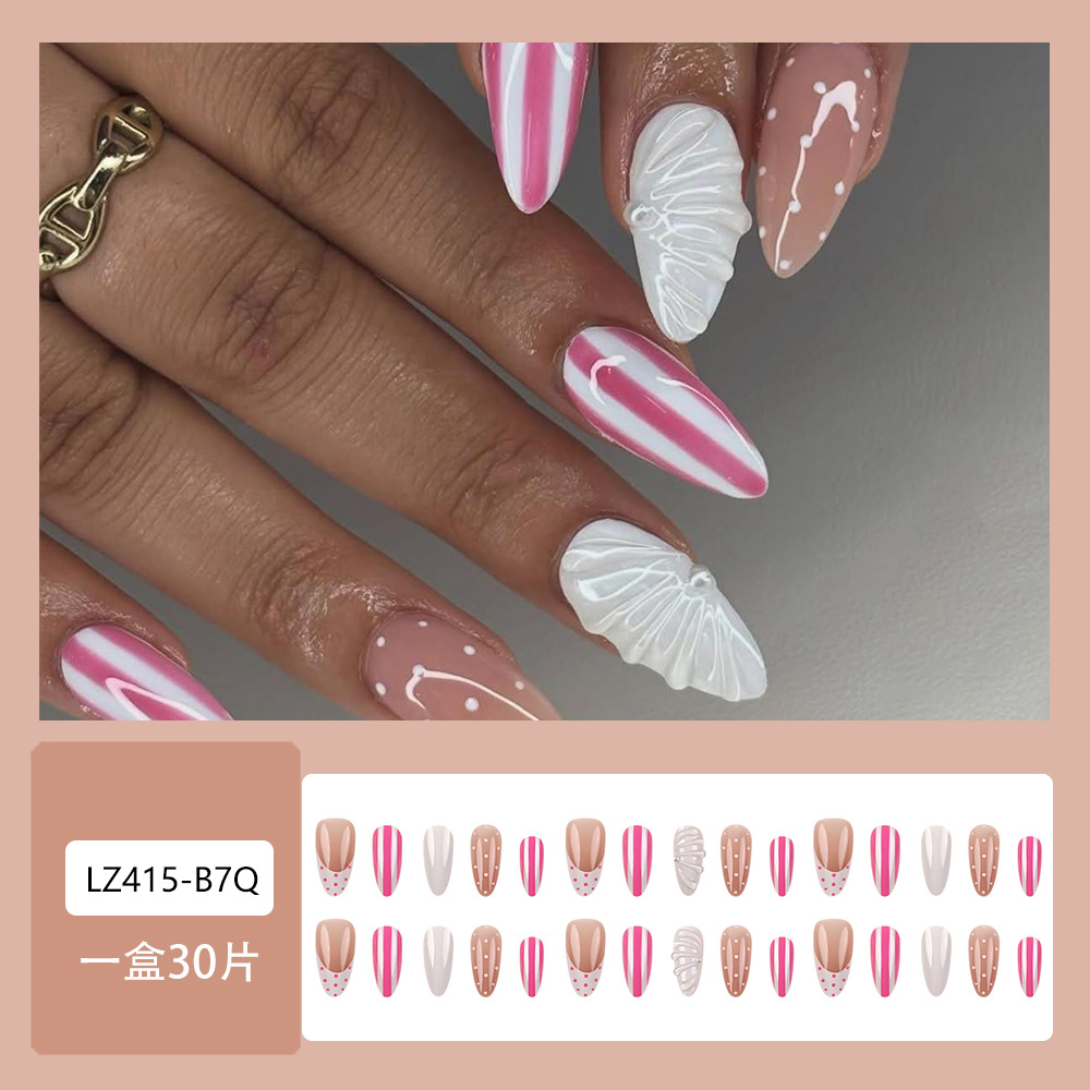 Conchas estereoscópicas onduladas puntos franceses de desgaste de uñas Y2K estriadas minimalistas transfronterizas 30 piezas de uñas falsas mezcladas