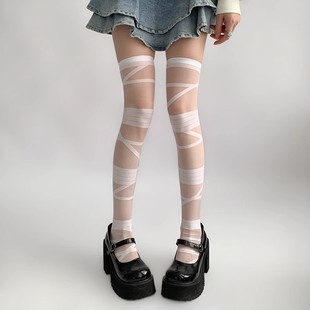 Strap Silk Stockings White Pure Lolita Socks Subculture Long Over-the-knee Socks Over-the-knee Push Socks y2k White Silk