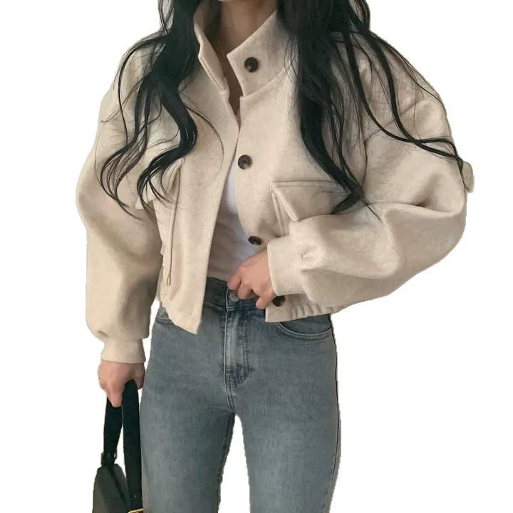 Женский кардиган oversize из смеси шерсти, короткий осенний ретро стиль, длинные рукава