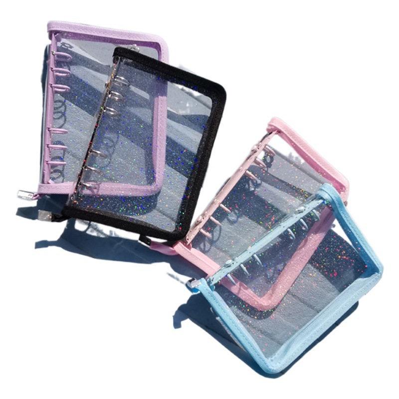 Libro de hojas sueltas de seis hoyos en color japonés y coreano estilo ins persiguiendo estrellas a5a6 borde de cremallera transparente Libro de mano de 6 hoyos en línea papelería de celebridades