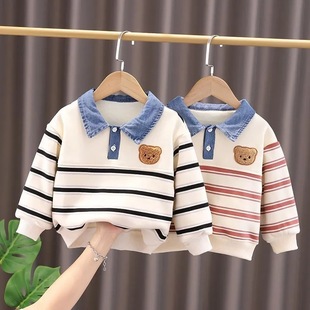 Baby's Winter fleece-lined Sweat Autumn and Winter New Children's Thin Velvet Thickened Long Sleeve Boys' and Girls' Winter Warm Top