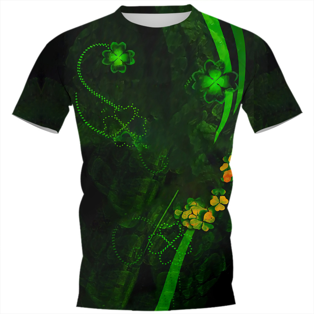 Camiseta vendedora caliente transfronteriza Día de San Patricio 3D Impresión digital camiseta adolescentes hombres cuello redondo manga corta top