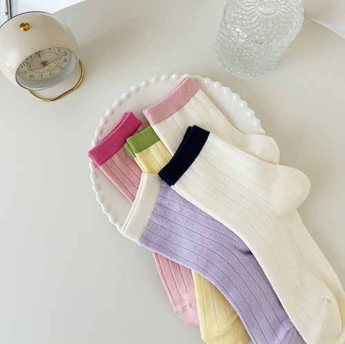 Socks for women ins trendy autumn and winter candy color mid-calf socks Internet celebrity cute solid color versatile Korean version white jk stockings
