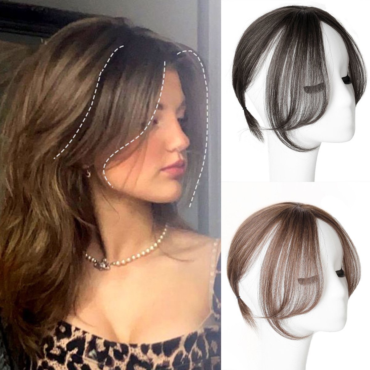 wigs ladies atmosphere middle part fluffy bangs one piece two card high temperature wire natural_voghion.com