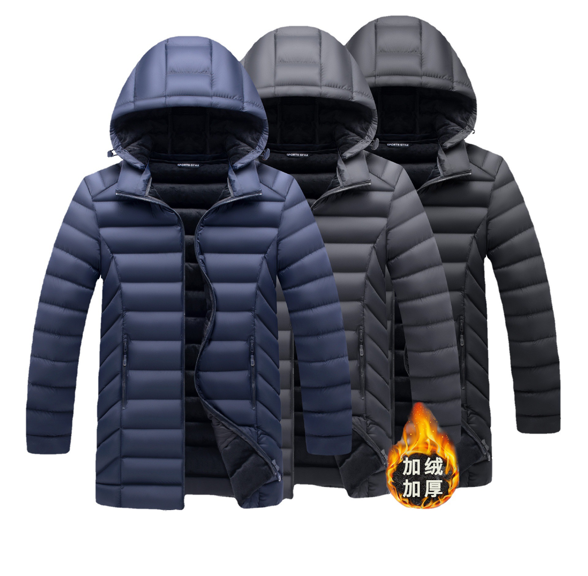 跨境亚马逊供货男士加绒加厚中长款棉衣男士羽绒棉衣保暖外套外贸