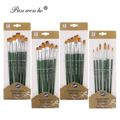 Panwenbo Cross-Border Art & Painting 6-Piece Green-Handle Brush Set – Nylon Hair Paint Brushes for Students, Ideal for Gouache and Colorful Art Projects