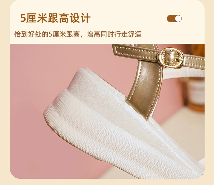 Dép sandal nữ đế xuồng cao quai chữ V, phong cách thể thao, tăng chiều cao — Đen【Dép】603 chi tiết 10