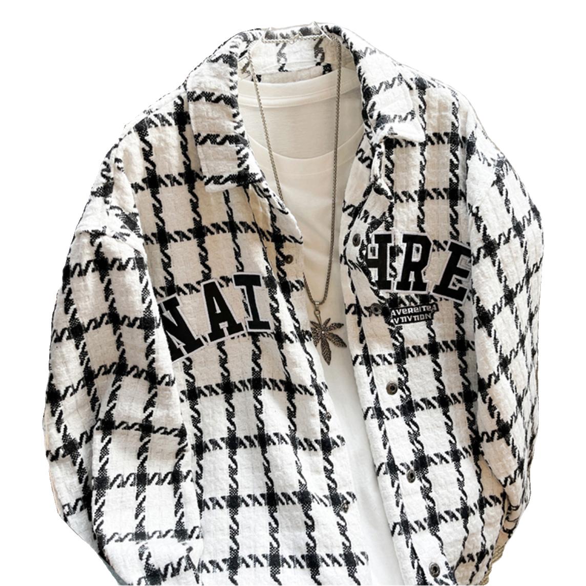 Men's Checkered Jacket Loose Fit Versatile Casual Shirt Coat_voghion.com