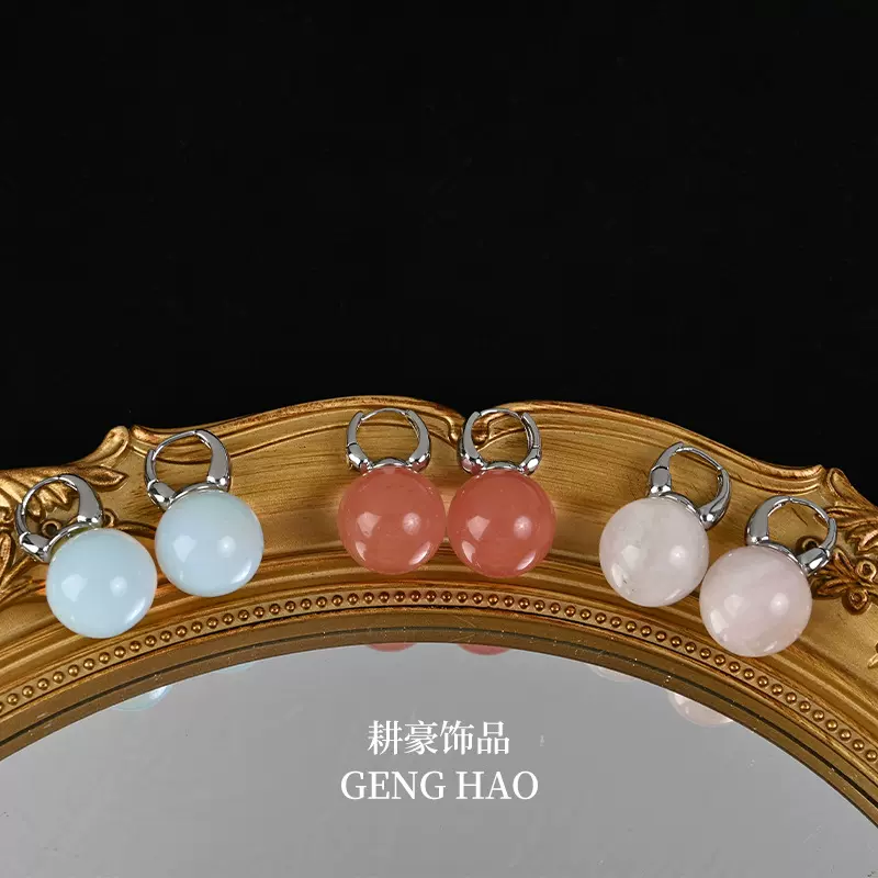 新款西瓜石月光石粉晶石合金耳环耳饰高级感饰品女复古秋冬配饰好