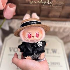 labubu坐坐派对皮衣服15/17cm一二三代拉布布娃衣香奶奶草帽套装