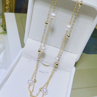 Double layer star pearl necklace new simple round freshwater pearl clavicle gold peas necklace wholesale