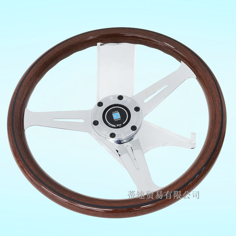 Factory Direct Sales Nardi Modified Electroplated 14-Inch 350mm Peach Wood Grain Steering Wheel with 74mm Hole Spacing and Horn Cover