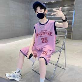 儿童背心套装夏季中大童运动篮球服男童韩版休闲无袖短裤两件套潮