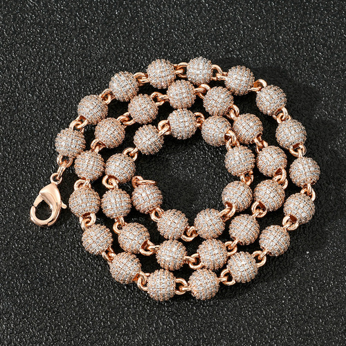 Eurasian Cross-border Accessory 8mm Round Bead Necklace Choker Collar Necklace Full CZ Men Women's Personality Hip Necklace