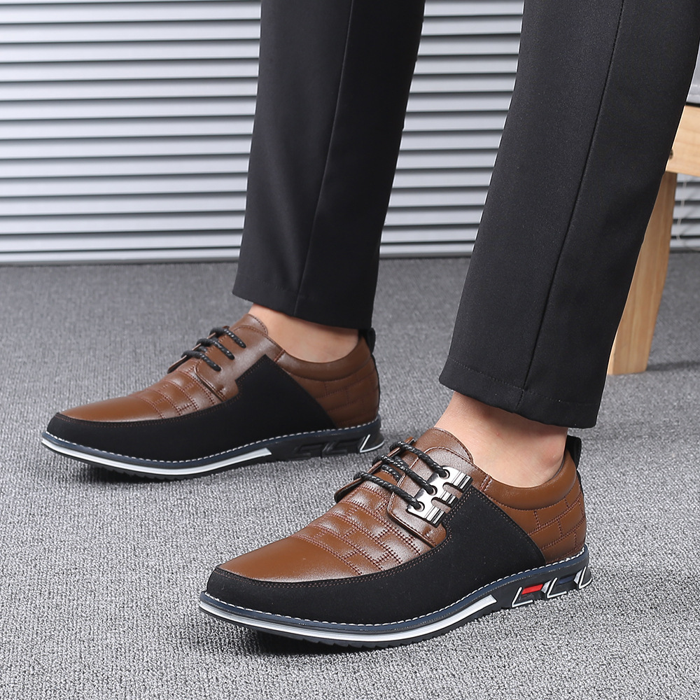 Men's Casual Leather Shoes Lace-up Casual Shoes Cross-border All-match Korean Style Fashion Men's Shoes plus size 48 Business Shoes