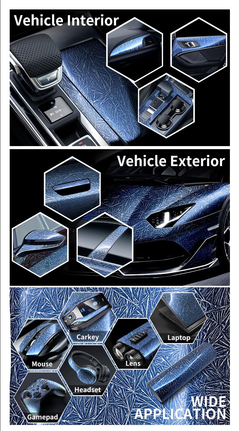Cross-Border New Product Pet Forged Ice Crack Carbon Fiber Central Control Interior Red Blue Rearview Mirror Full Body Film