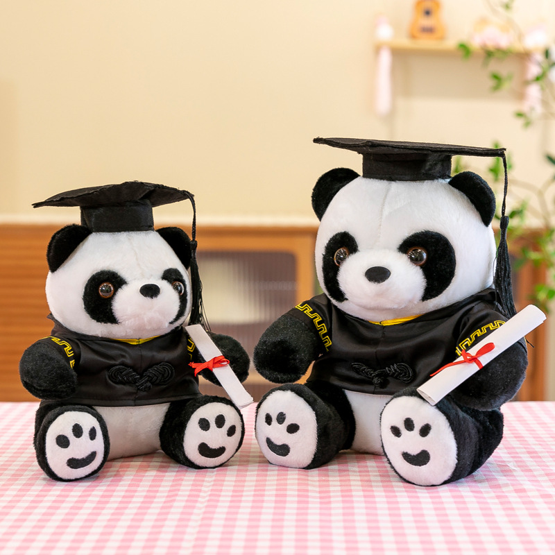 Muñeca de graduación con gorra de doctorado, uniforme, panda, regalo universitario, logo personalizado