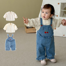 女童纯色衬衫2025新款秋季儿童洋气韩版碎花立领衬衣宝宝秋装上衣