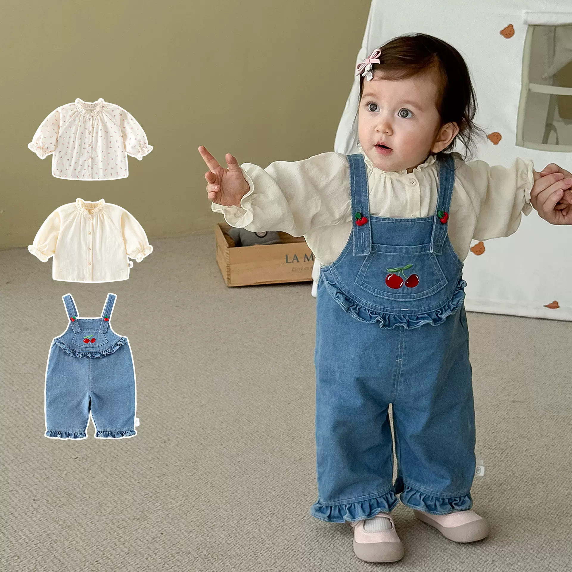 女童纯色衬衫2025新款秋季儿童洋气韩版碎花立领衬衣宝宝秋装上衣