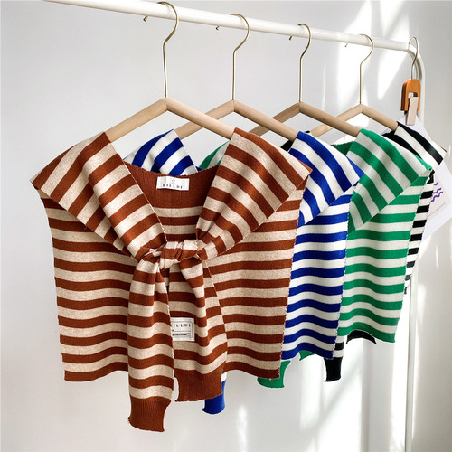 New knitted striped outer shawl for women autumn and winter false collar decorative waistcoat air-conditioned room shoulder fashion scarf