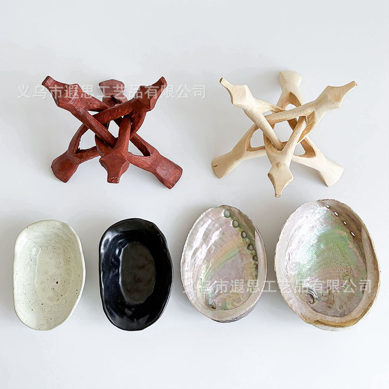 Redwood Log Stand, Peruvian Sacred Wood, Sage Burning Tool, Natural Abalone Shell, Three-Legged Incense Powder Tool Redwood Log Stand, Peruvian Sacred Wood, Sage Burning Tool, Natural Abalone Shell, Three-Legged Incense Powder Tool