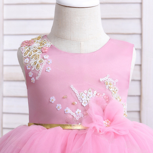Ladies' Summer Cross-border Children's Dress with Tulle, Little Girl Piano Performance Dress, Solid Color Children's Princess Dress