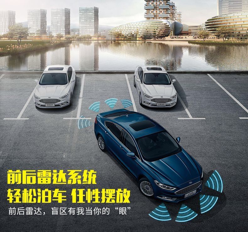 Truck reversing radar with 4 front-facing AHD/CCD visual radars, blind spot sensor alarm, and front vehicle anti-collision buzzer