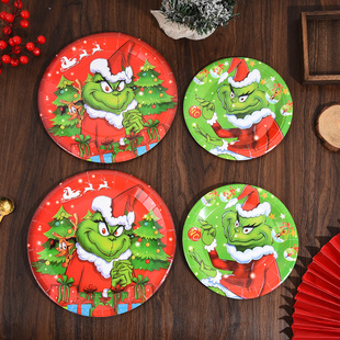 New Christmas Disposable Plates Paper Plates Party Decorations 7inch 9inch Holiday Tableware Set Wholesale Biodegradable
