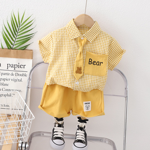 Children's clothing for boys and girls, new summer short-sleeved sets, baby foreign trade, college style shorts two-piece set, manufacturer wholesale and delivery