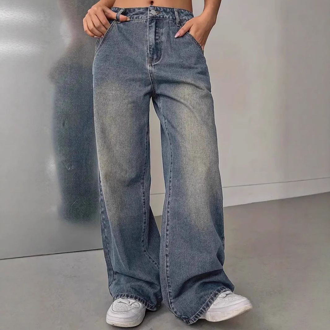 Cross-Border Foreign Trade Independent Station Amazon European and American Women's Washed Retro Denim Trousers
