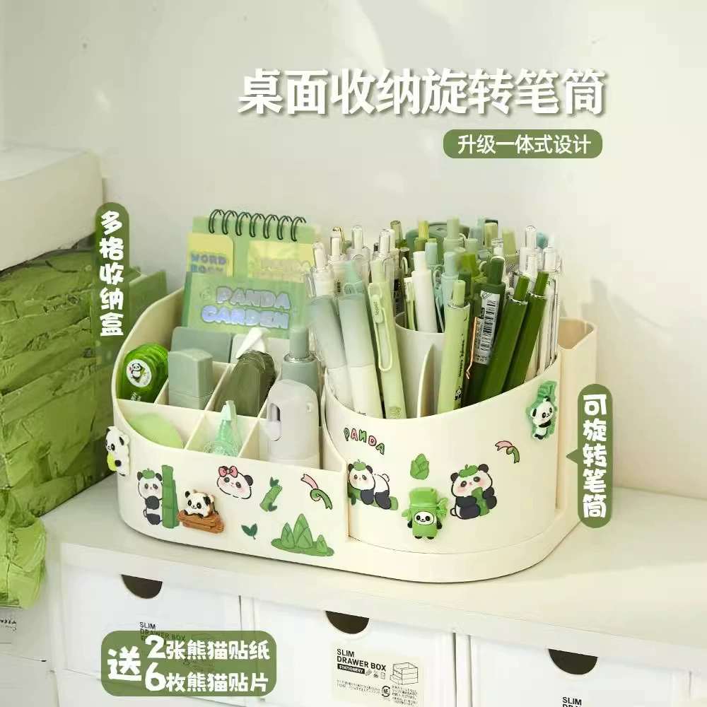 Красивый ящик для хранения панды, встроенный вращающийся держатель для ручек, большая емкость, детская настольная ручка для девочек начальной школы