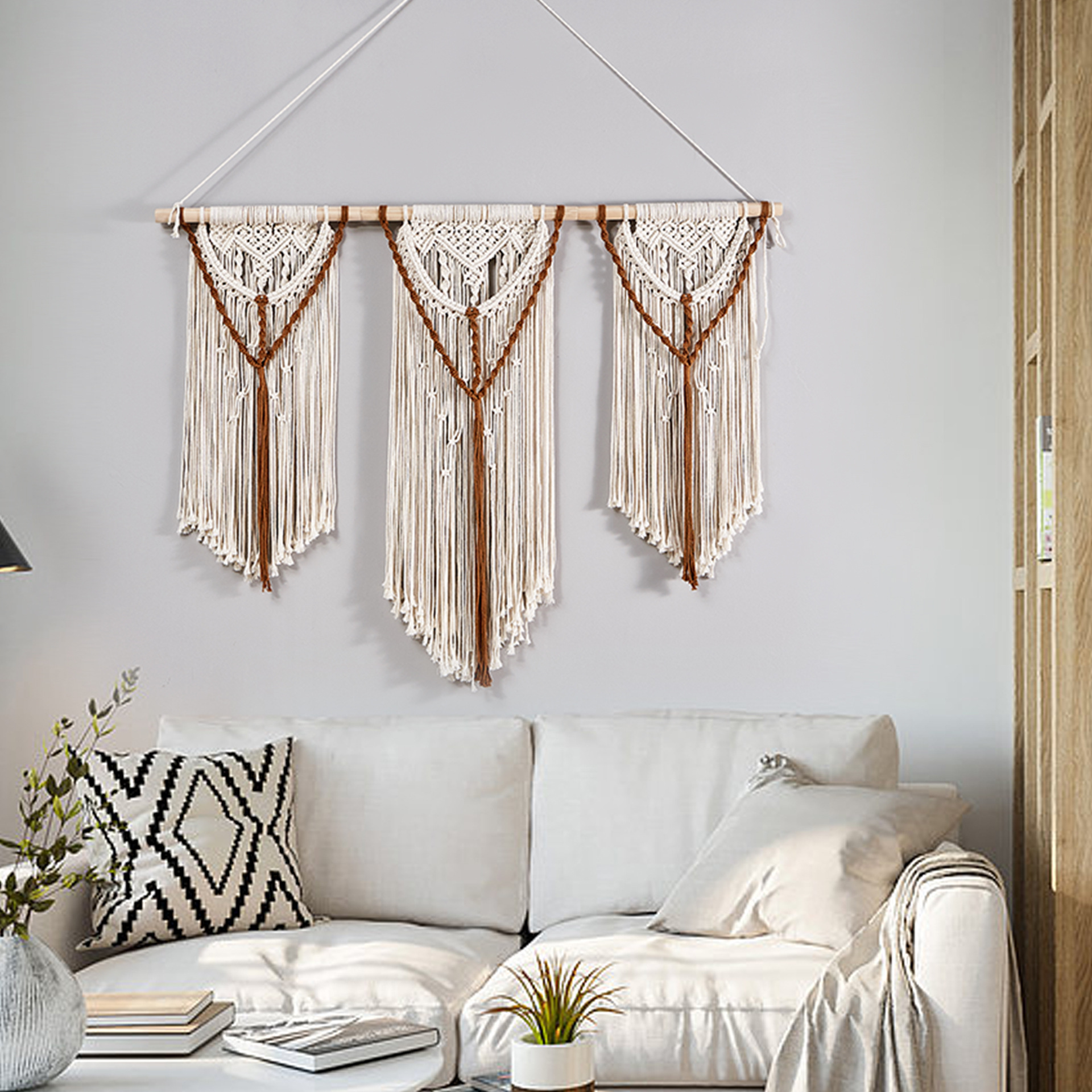 's Bohemian Tapestry Simple Decorative Hand-woven Tapestry Three-section Door Curtain Partition Removable