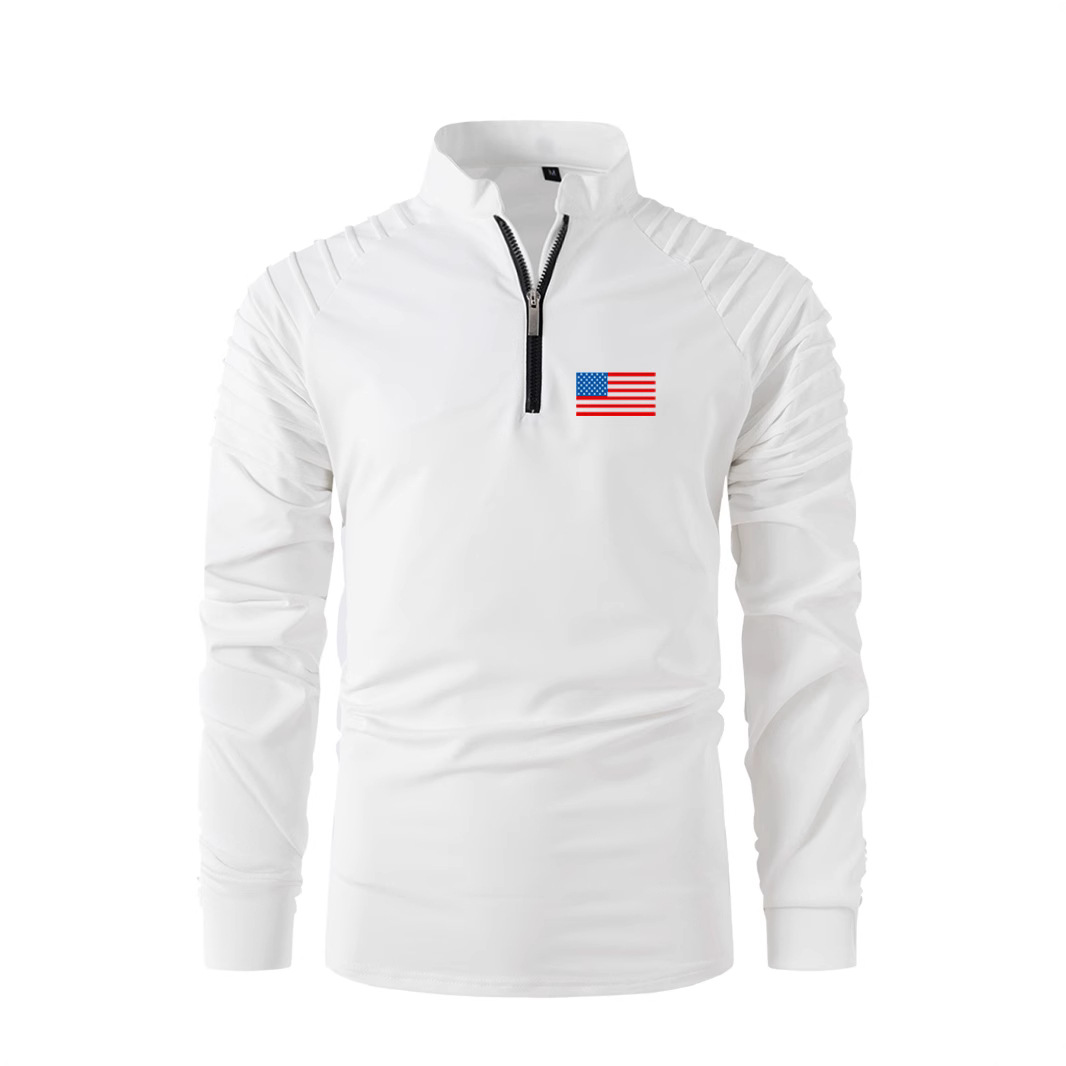 Monochrome Men's Casual Long-sleeve Polo Shirt Stand-up Collar_voghion.com