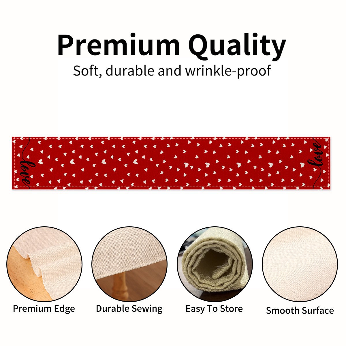 Camino de mesa temático de San Valentín para decoración transfronteriza, mantel rojo estampado de Amazon, decoración de restaurante, estilo nórdico, decoración del hogar, tira larga
