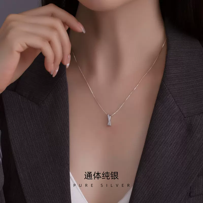 榕树下S925银交叉双层吊坠项链女镶钻轻奢小众ins风字母X锁骨链女