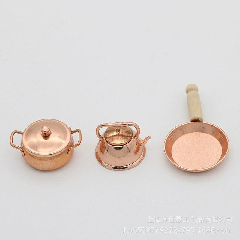 Small realistic doll house, copper set, scale 1:12, 3 pieces