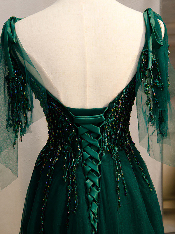 Vestido de noche para banquete 2005 nuevo pequeño tren elegante vestido de fiesta vestido de noche verde oscuro Envío Directo