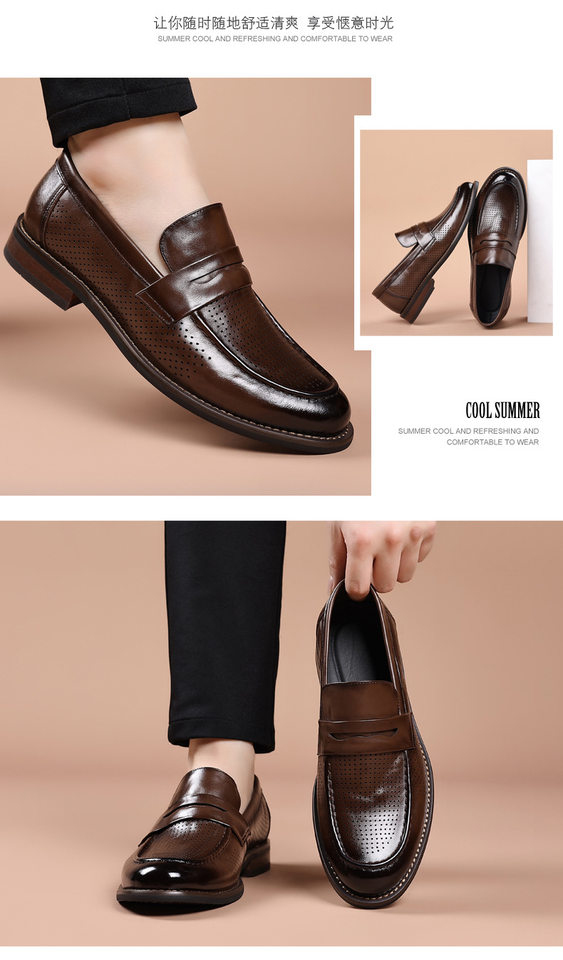 Sandal nam da bò lớp đầu khoét lỗ thoáng khí, đế bằng gỗ tự nhiên, kiểu lười — Sandal màu nâu, Sandal đen chi tiết 18