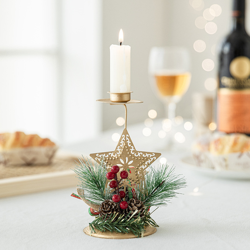 Candelero navideño de hierro dorado, ventana de piñón, decoración de mesa, decoración navideña, decoración de ambiente, bandeja de velas