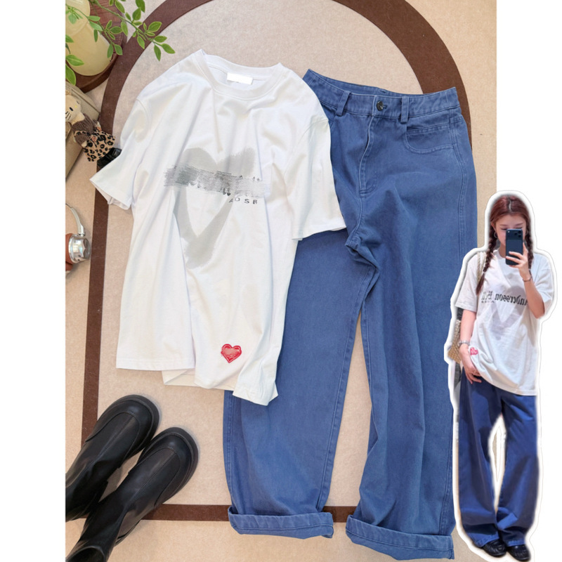In Stock / New Style Short-Sleeved T-Shirt with Heart Letter Print for Women, Same Style as for Stay-At-Home Girls In Stock / New Style Short-Sleeved T-Shirt with Heart Letter Print for Women, Same Style as for Stay-At-Home Girls