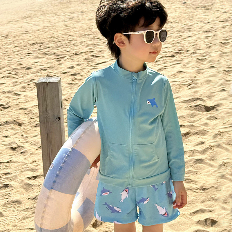 男童夏季分体长袖泳衣2026新款儿童装速干鲨鱼泳服宝宝沙滩游泳装