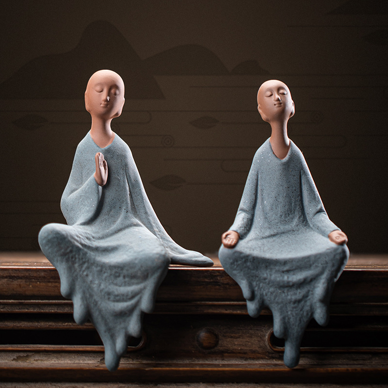 Ceramic Creative Home Desk Decor Cute Monk Figurine for Living Room Office Ornament Gift