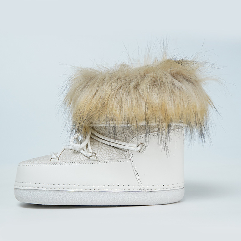 Beige cuello de cabello espacio luna brillante botas de pan botas de algodón de nieve Amazon libre de soportar diseño personalizado prueba al por mayor