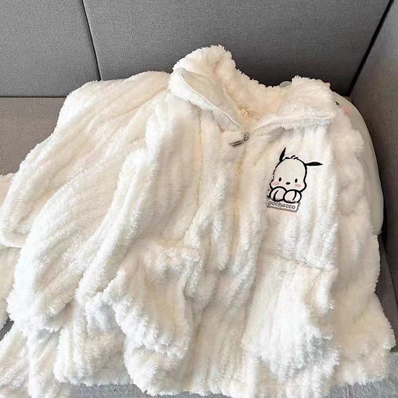 Pijamas de otoño e invierno para mujer más terciopelo grueso de gran tamaño coral vellón 2025 nuevo servicio a domicilio con cremallera casual dulce