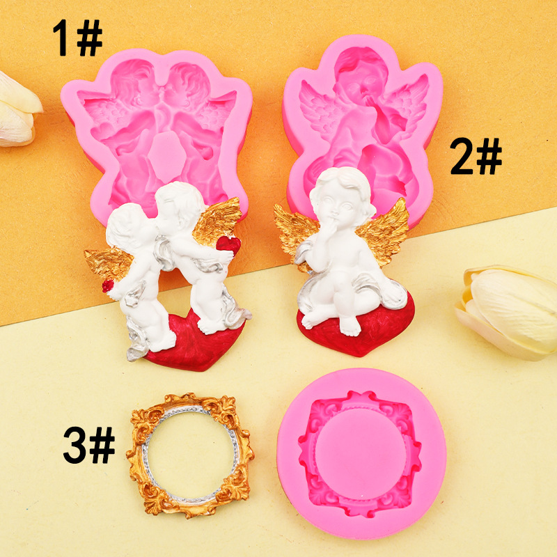 Ángel de estilo europeo marco de fotos de silicona molde Ángel pastel decoración Cupido chocolate DIY hornear pastel de fondant