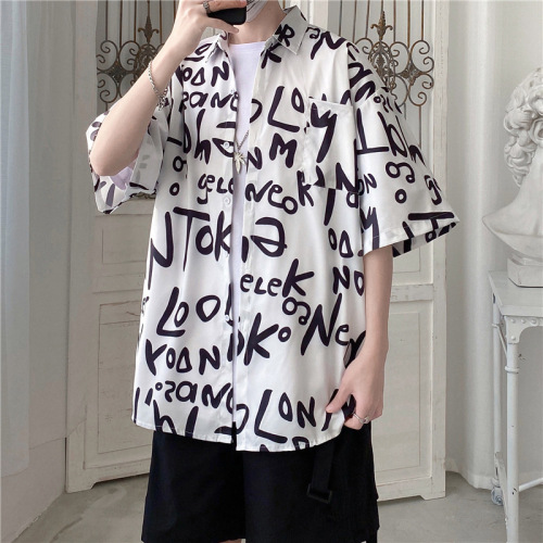 Summer Hawaiian Men's Short Sleeve Floral Shirt Men's Student Loose Ins Trendy Beach Vacation Shirt