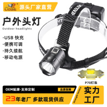 新款强光P70头灯 多功能带移动电源户外头灯 充电变焦定焦钓鱼灯